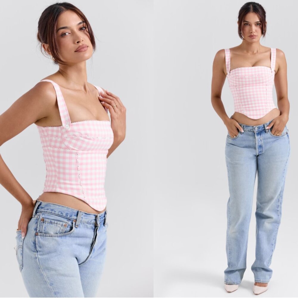 HOUSE OF CB 'Lottie' Strawberry Shortcake Gingham Corset NWOT